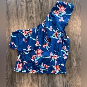 American Eagle Outfitters Floral One-Shoulder Top - Blue and Pink